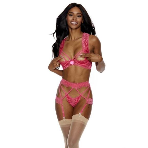 🦋B2G1🦋SHIRLEY OF HOLLYWOOD 3Pc Underwire Open Cup Bra Garter & Crotchless Panty - Picture 1 of 4
